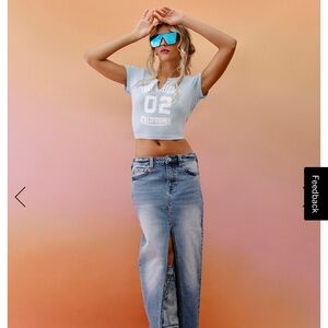 True Religion Denim Front Slit Maxi Skirt | Medium Wash | 25 | NWT | SOLD OUT |